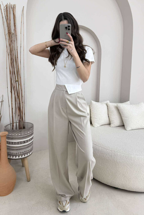 WIDE LEG ONE COLOR WOMEN TROUSERS BEIGE/BEZHE 