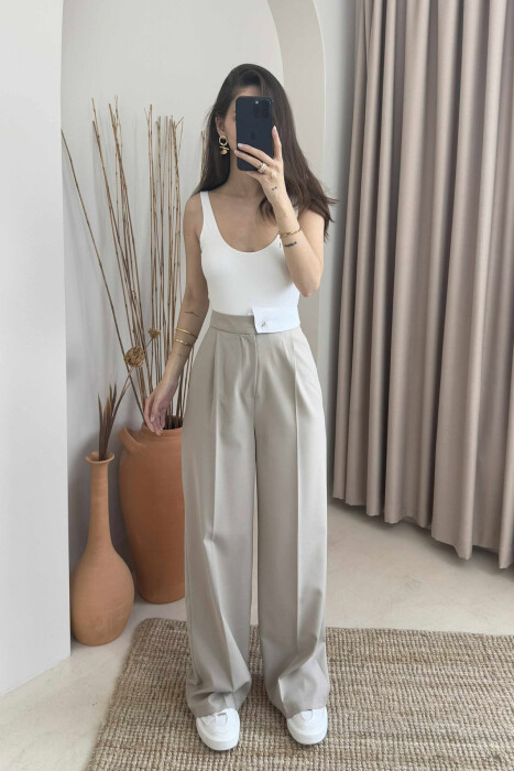 WIDE LEG ONE COLOR WOMEN TROUSERS BEIGE/BEZHE 