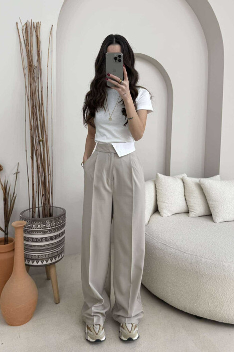 WIDE LEG ONE COLOR WOMEN TROUSERS BEIGE/BEZHE - 2