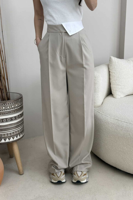 WIDE LEG ONE COLOR WOMEN TROUSERS BEIGE/BEZHE - 4