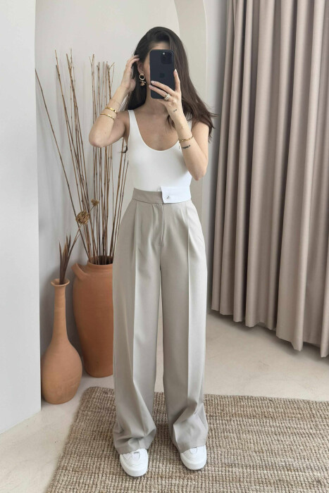 WIDE LEG ONE COLOR WOMEN TROUSERS BEIGE/BEZHE - 2