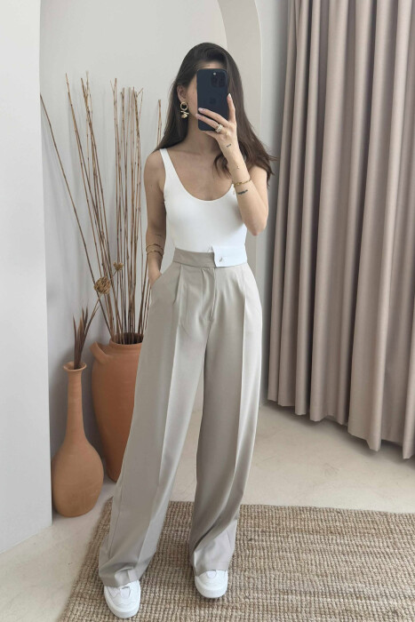 WIDE LEG ONE COLOR WOMEN TROUSERS BEIGE/BEZHE - 3
