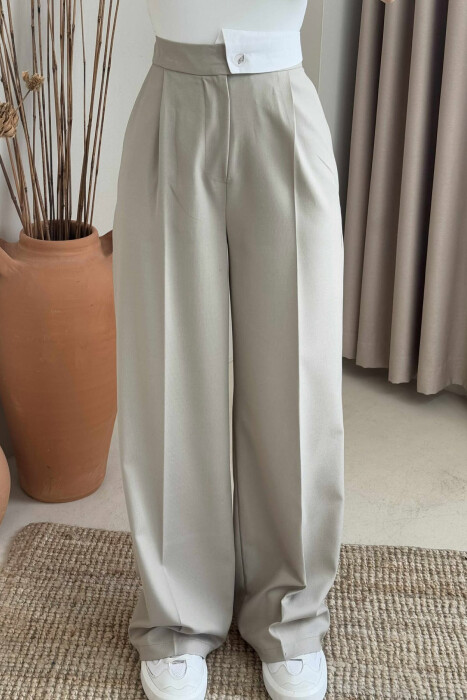 WIDE LEG ONE COLOR WOMEN TROUSERS BEIGE/BEZHE - 4