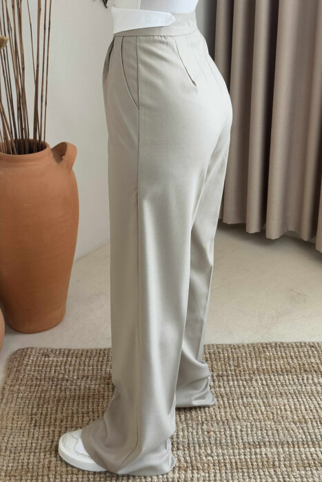 WIDE LEG ONE COLOR WOMEN TROUSERS BEIGE/BEZHE - 5