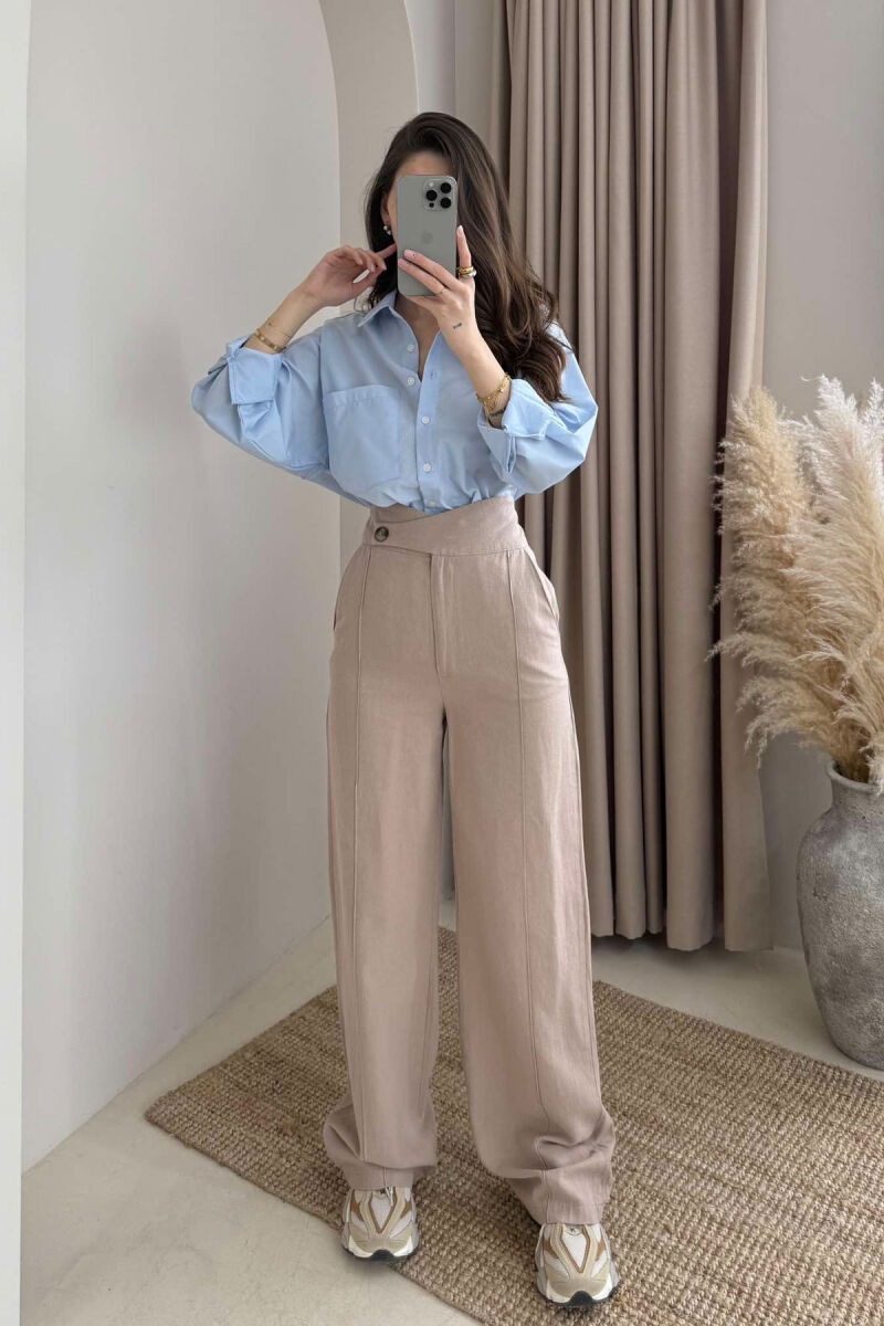 WIDE LEG ONE COLOR WOMEN TROUSERS BEIGE/BEZHE - 1