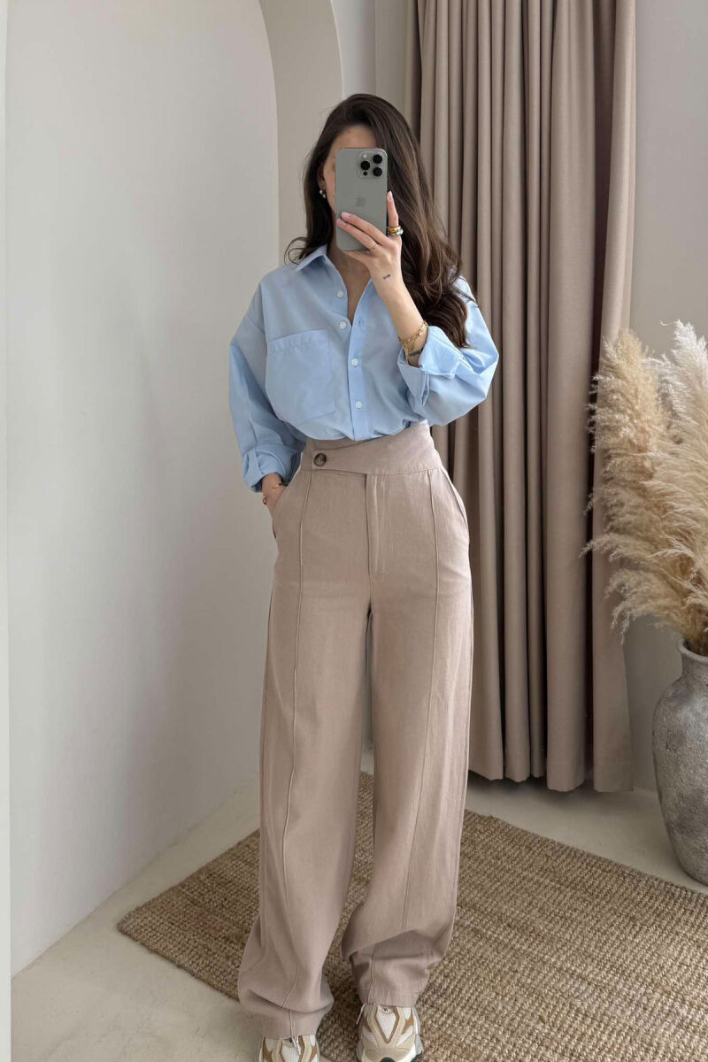 WIDE LEG ONE COLOR WOMEN TROUSERS BEIGE/BEZHE - 2