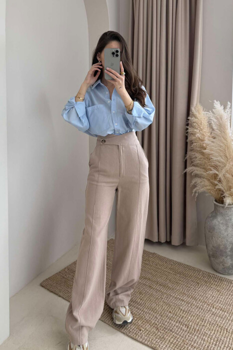 WIDE LEG ONE COLOR WOMEN TROUSERS BEIGE/BEZHE - 3