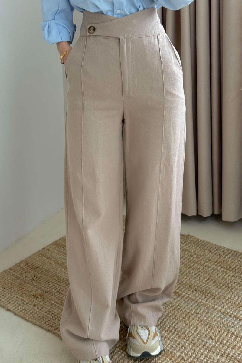 WIDE LEG ONE COLOR WOMEN TROUSERS BEIGE/BEZHE - 4