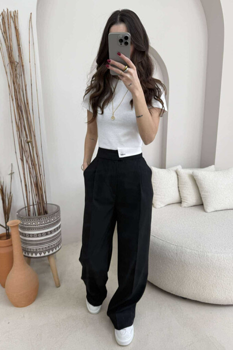 WIDE LEG ONE COLOR WOMEN TROUSERS BLACK/ E ZEZE - 1