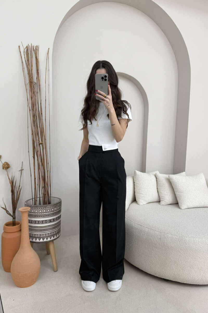 WIDE LEG ONE COLOR WOMEN TROUSERS BLACK/ E ZEZE - 2