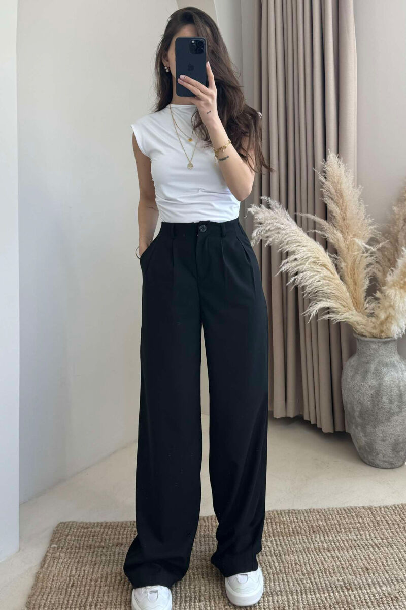WIDE LEG ONE COLOR WOMEN TROUSERS BLACK/ E ZEZE - 1
