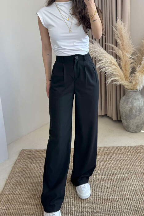WIDE LEG ONE COLOR WOMEN TROUSERS BLACK/ E ZEZE - 2