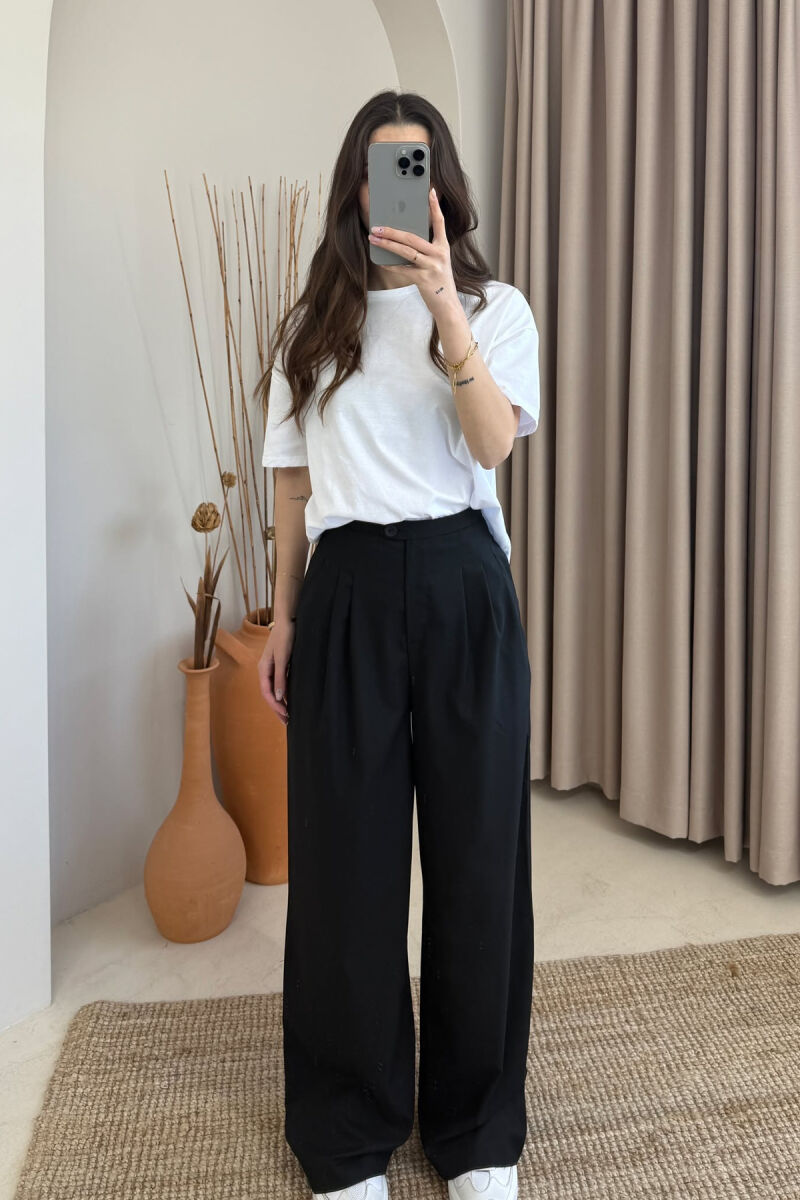 WIDE LEG ONE COLOR WOMEN TROUSERS BLACK/ E ZEZE - 1