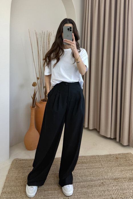 WIDE LEG ONE COLOR WOMEN TROUSERS BLACK/ E ZEZE - 4