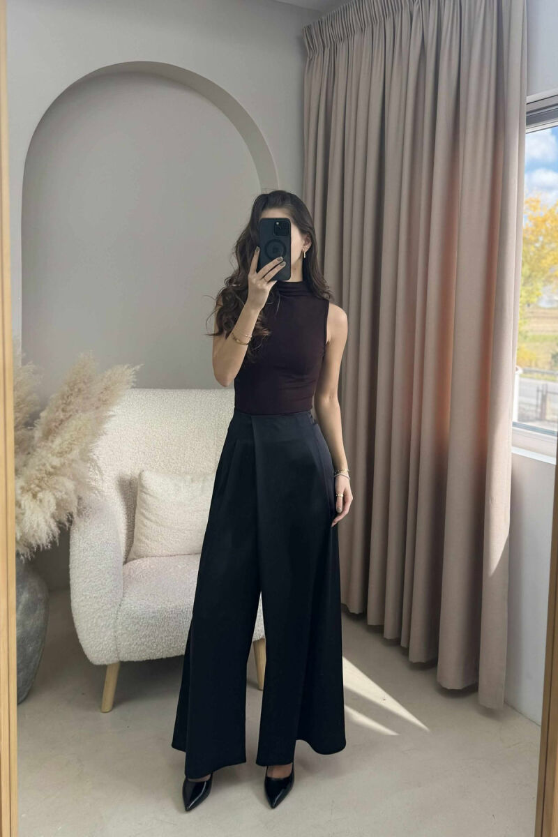 WIDE LEG ONE COLOR WOMEN TROUSERS BLACK/ E ZEZE - 1