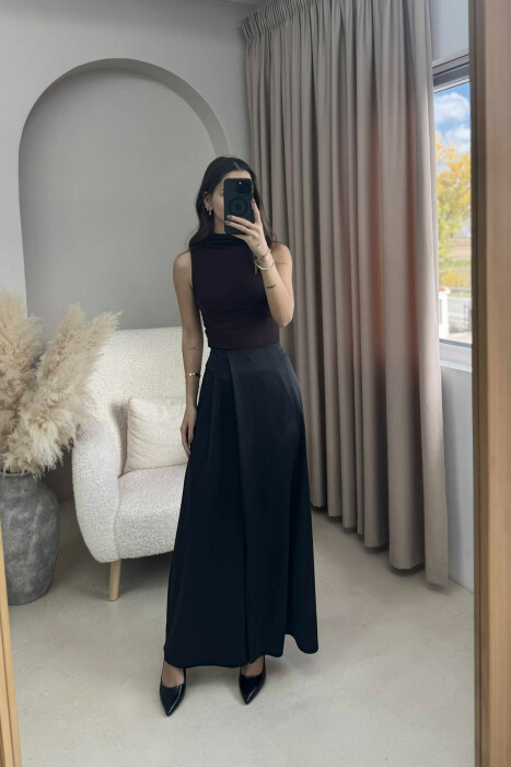 WIDE LEG ONE COLOR WOMEN TROUSERS BLACK/ E ZEZE - 2