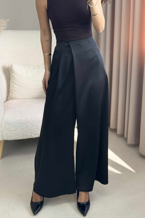 WIDE LEG ONE COLOR WOMEN TROUSERS BLACK/ E ZEZE - 3