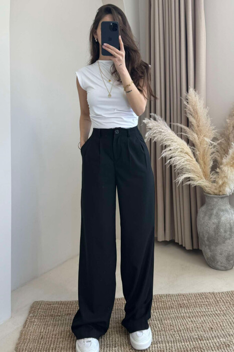 WIDE LEG ONE COLOR WOMEN TROUSERS BLACK/ E ZEZE 