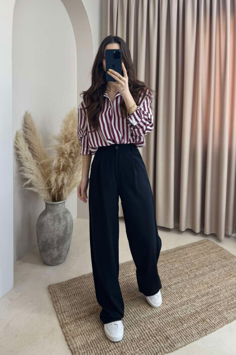 WIDE LEG ONE COLOR WOMEN TROUSERS BLACK/ E ZEZE 