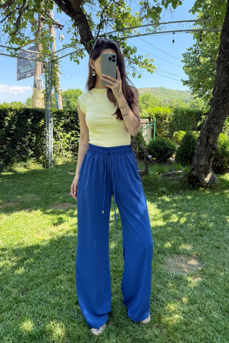 WIDE LEG ONE COLOR WOMEN TROUSERS BLUE/BLU 