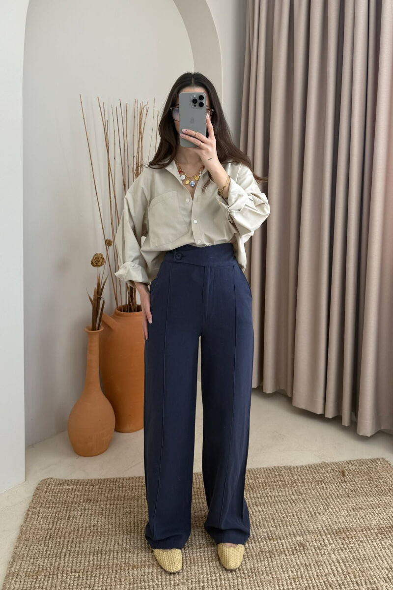 WIDE LEG ONE COLOR WOMEN TROUSERS BLUE/BLU - 1