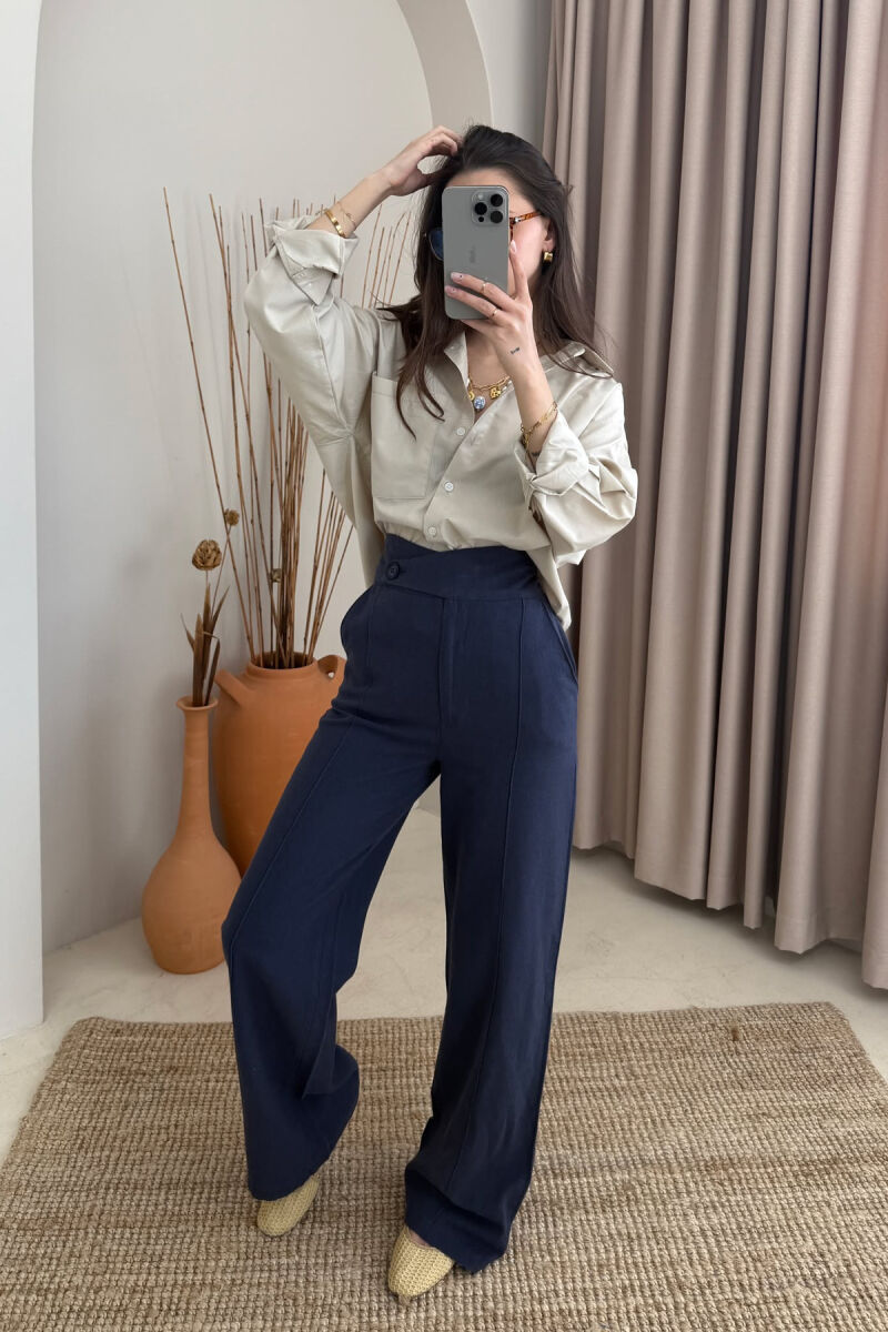 WIDE LEG ONE COLOR WOMEN TROUSERS BLUE/BLU - 5