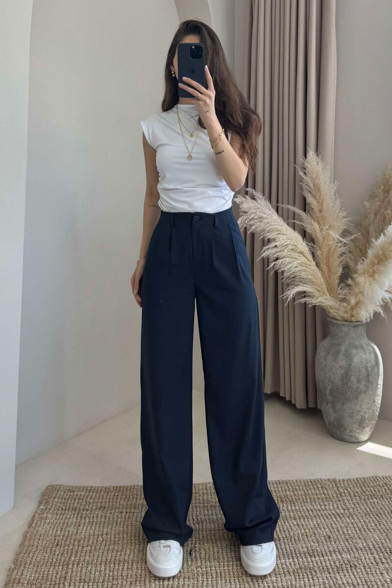WIDE LEG ONE COLOR WOMEN TROUSERS BLUE/BLU - 1