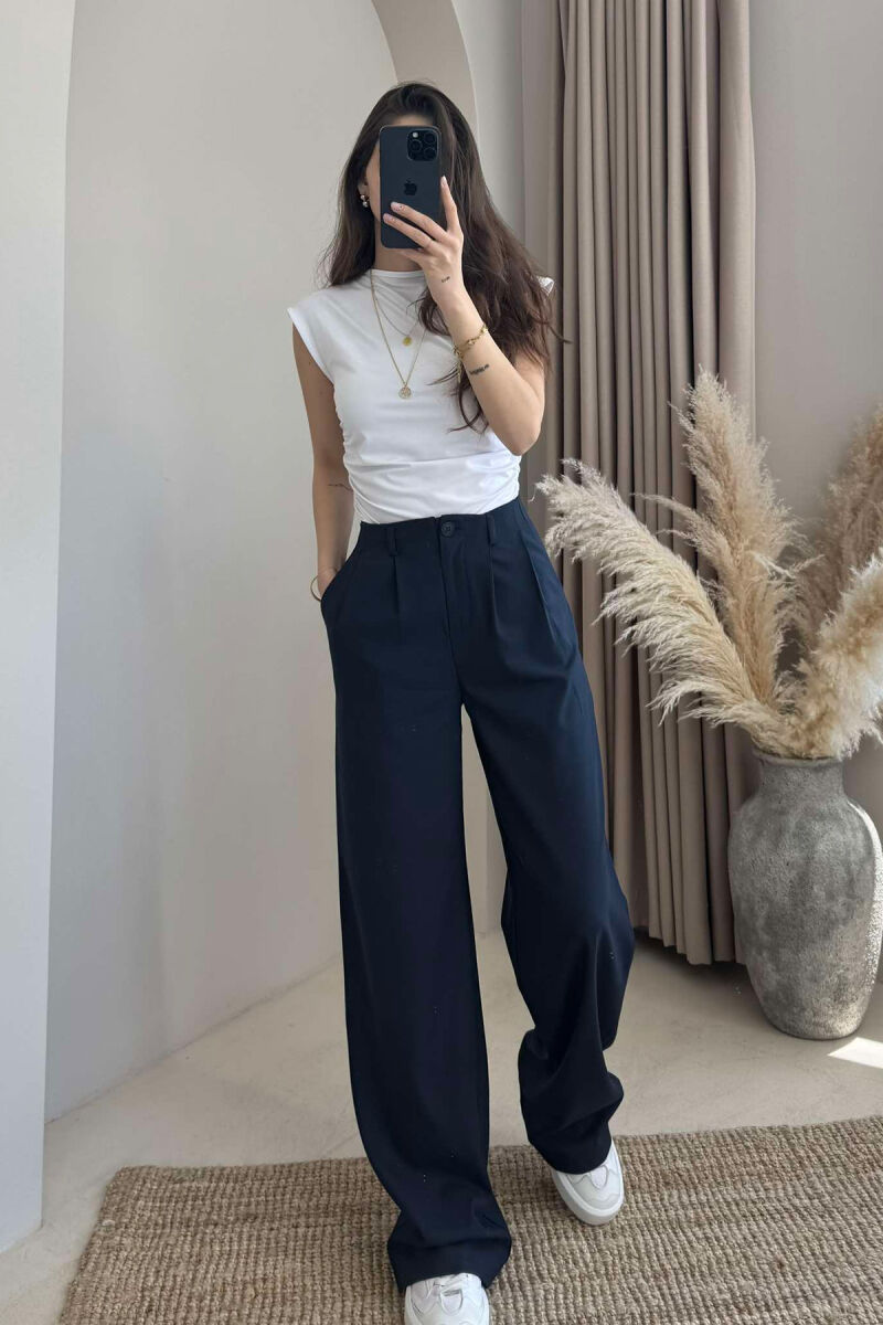 WIDE LEG ONE COLOR WOMEN TROUSERS BLUE/BLU - 2