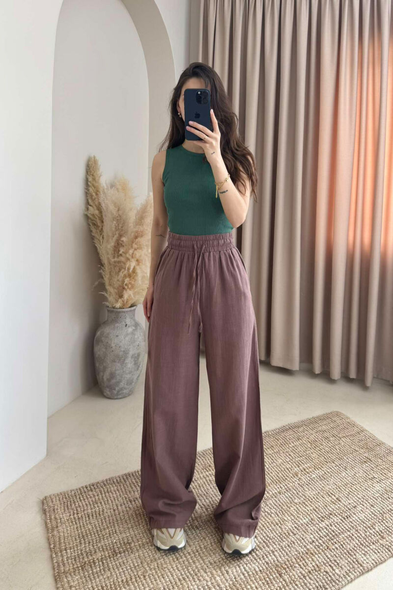 WIDE LEG ONE COLOR WOMEN TROUSERS BROWN/KAFE - 1