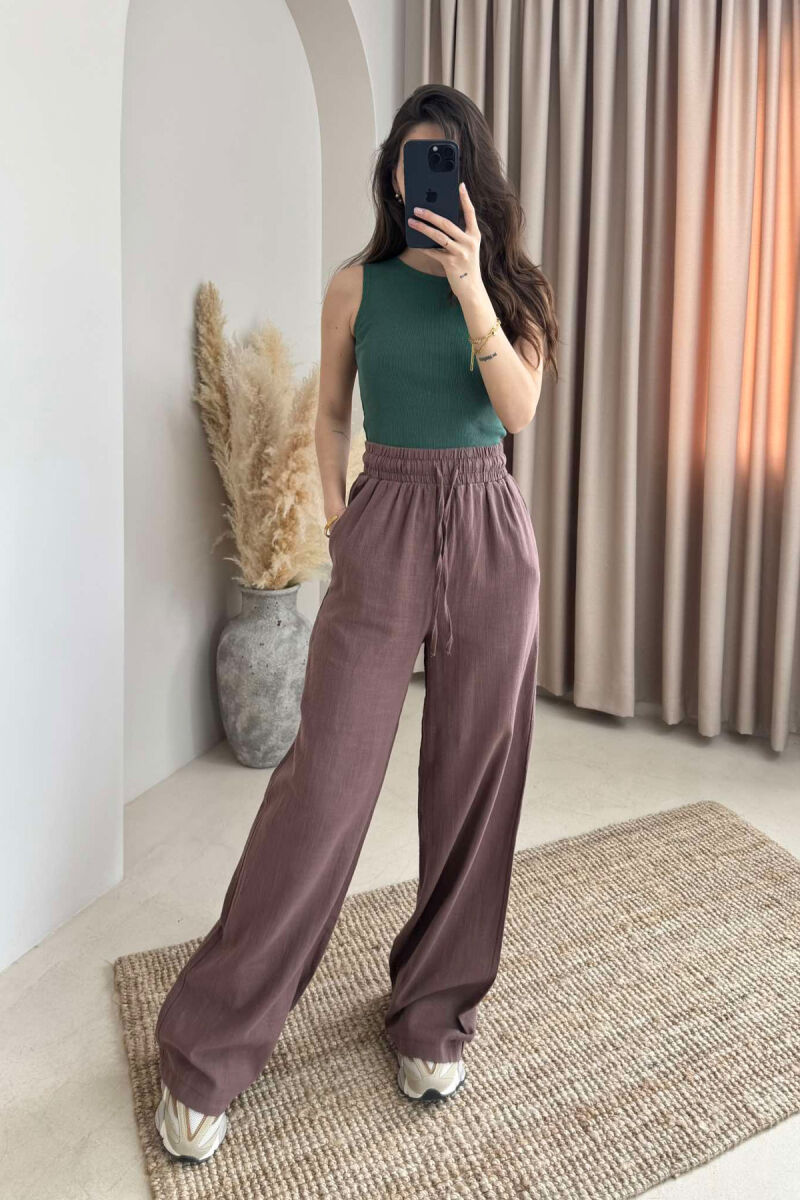 WIDE LEG ONE COLOR WOMEN TROUSERS BROWN/KAFE - 2