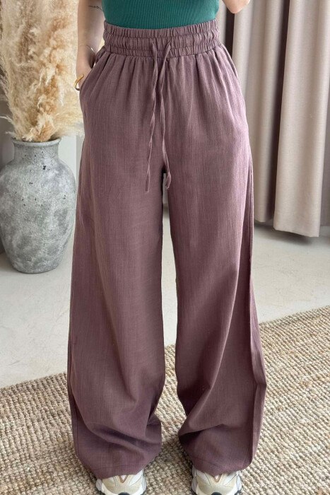 WIDE LEG ONE COLOR WOMEN TROUSERS BROWN/KAFE - 3