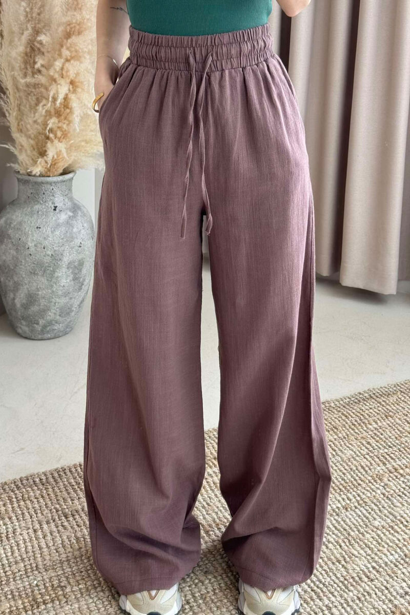 WIDE LEG ONE COLOR WOMEN TROUSERS BROWN/KAFE - 3
