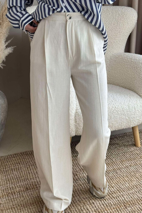 WIDE LEG ONE COLOR WOMEN TROUSERS CREAM/KREM - 2