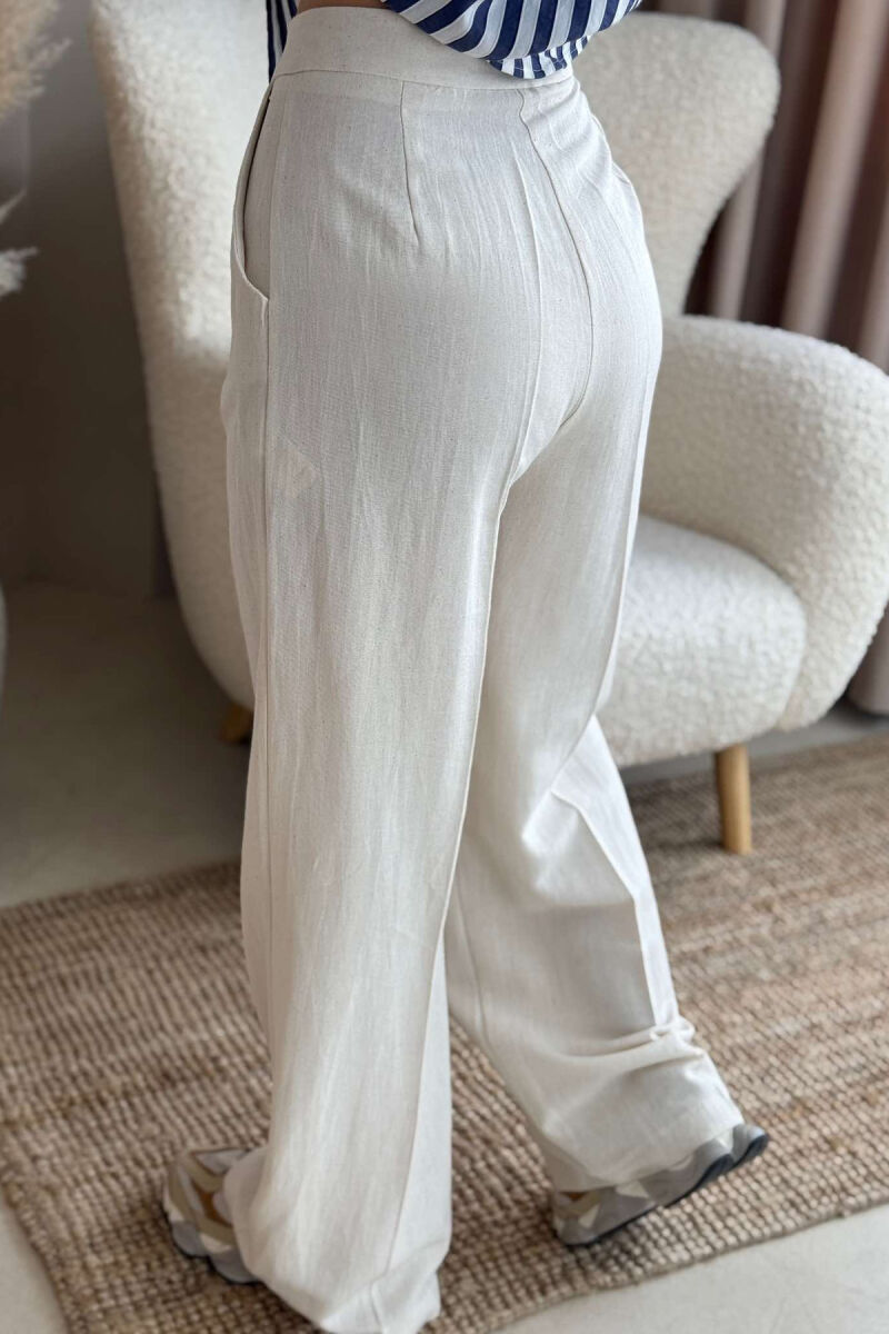 WIDE LEG ONE COLOR WOMEN TROUSERS CREAM/KREM - 3