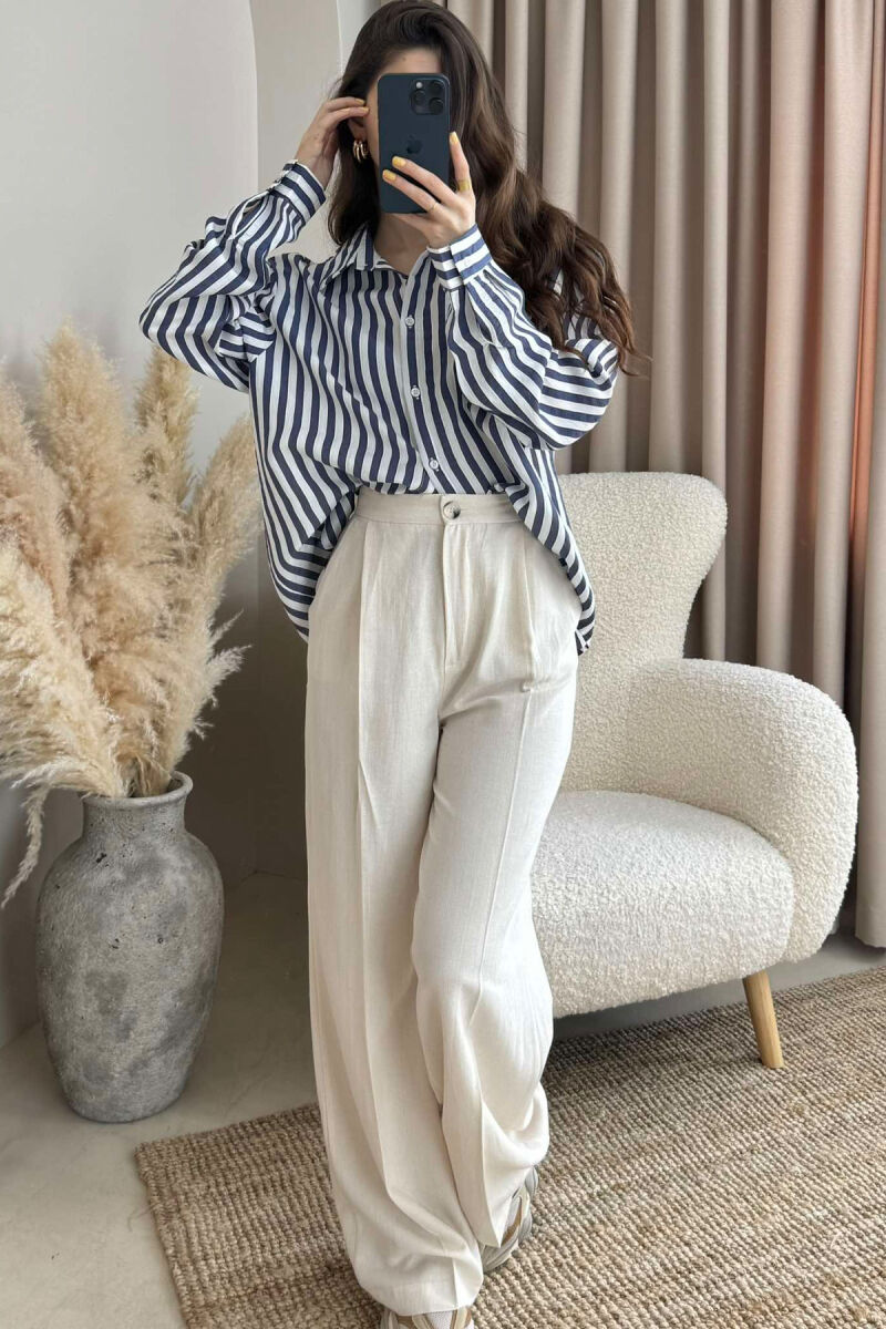 WIDE LEG ONE COLOR WOMEN TROUSERS CREAM/KREM - 4