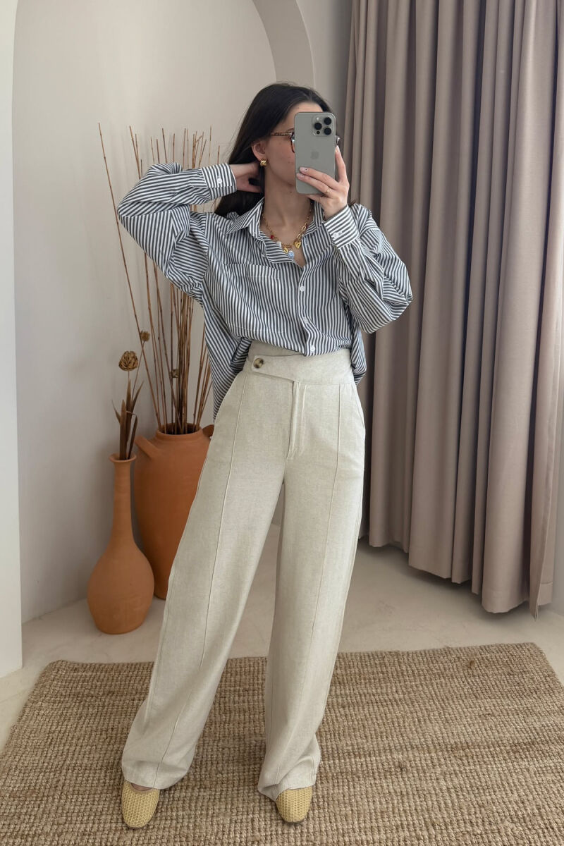 WIDE LEG ONE COLOR WOMEN TROUSERS CREAM/KREM - 2