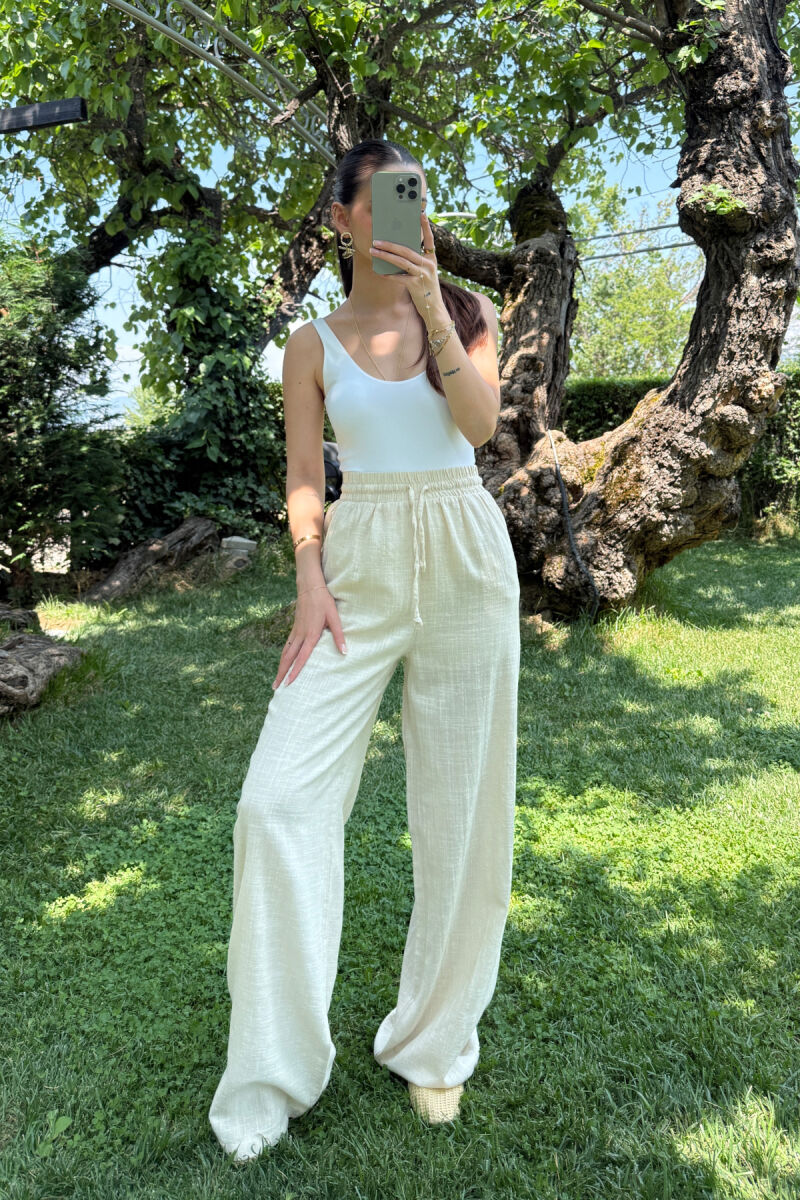 WIDE LEG ONE COLOR WOMEN TROUSERS CREAM/KREM - 2