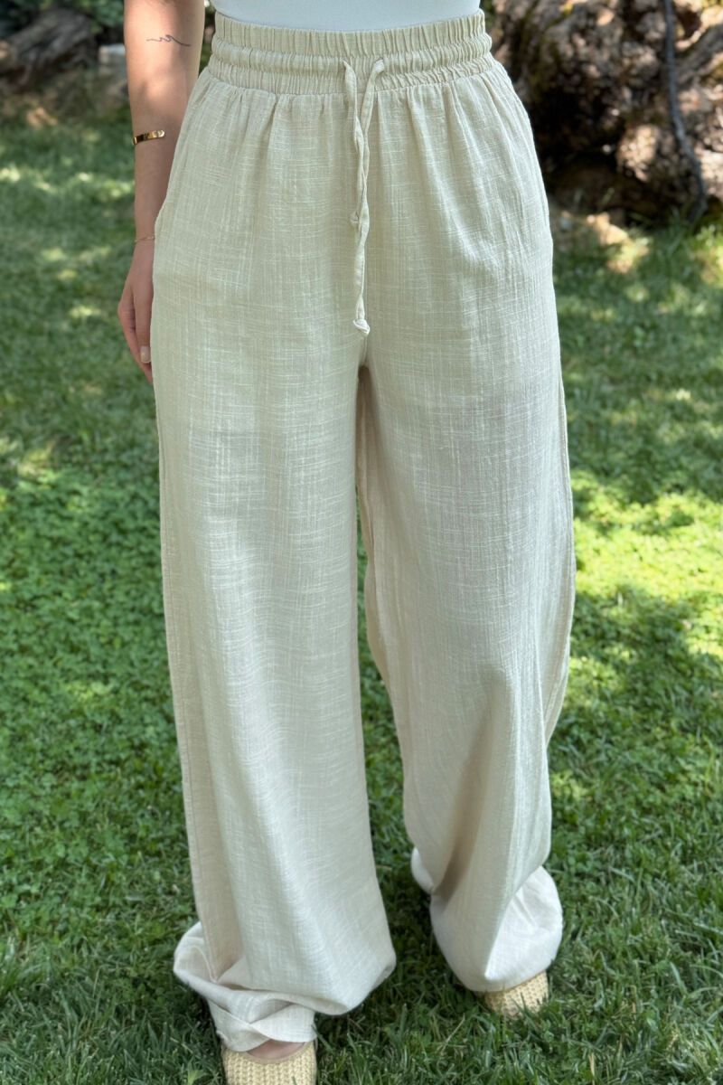 WIDE LEG ONE COLOR WOMEN TROUSERS CREAM/KREM - 3