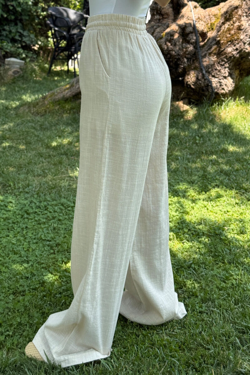 WIDE LEG ONE COLOR WOMEN TROUSERS CREAM/KREM - 4