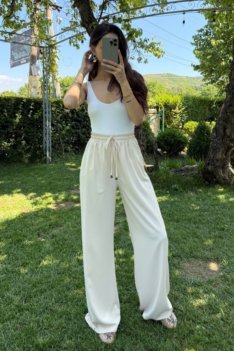 WIDE LEG ONE COLOR WOMEN TROUSERS CREAM/KREM - 1