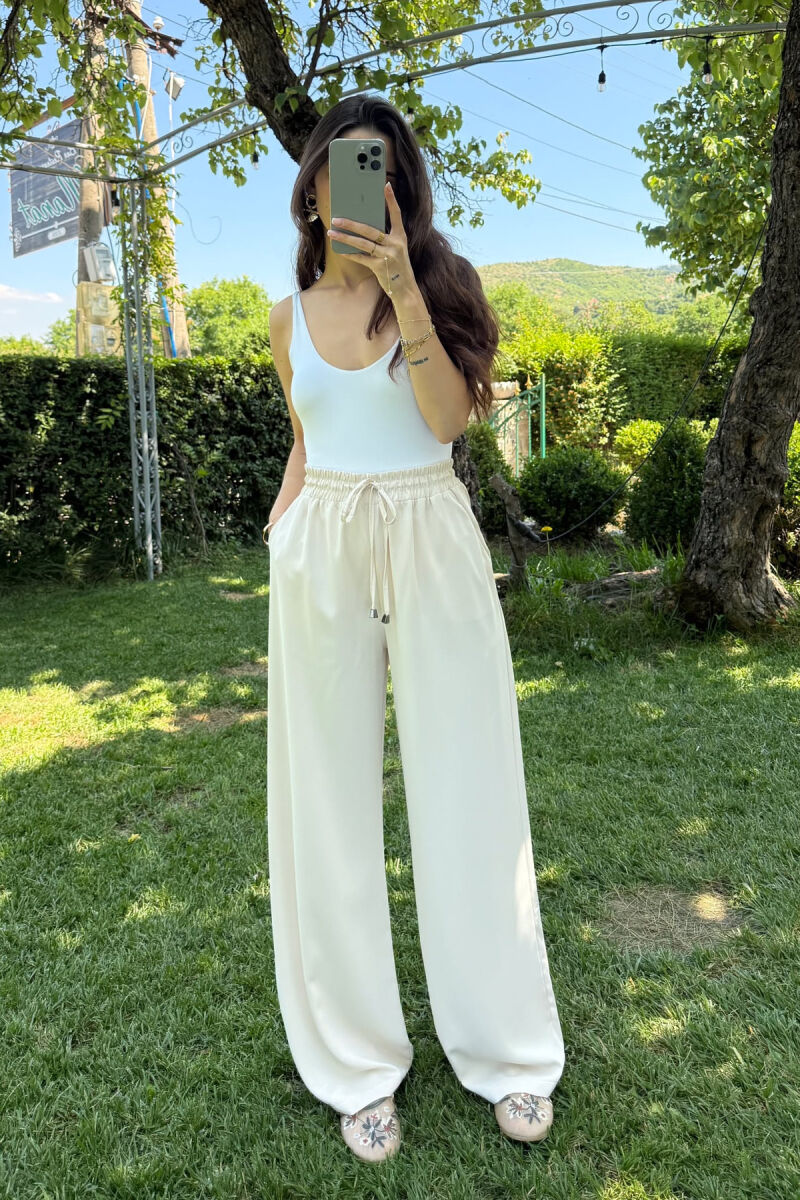 WIDE LEG ONE COLOR WOMEN TROUSERS CREAM/KREM - 2