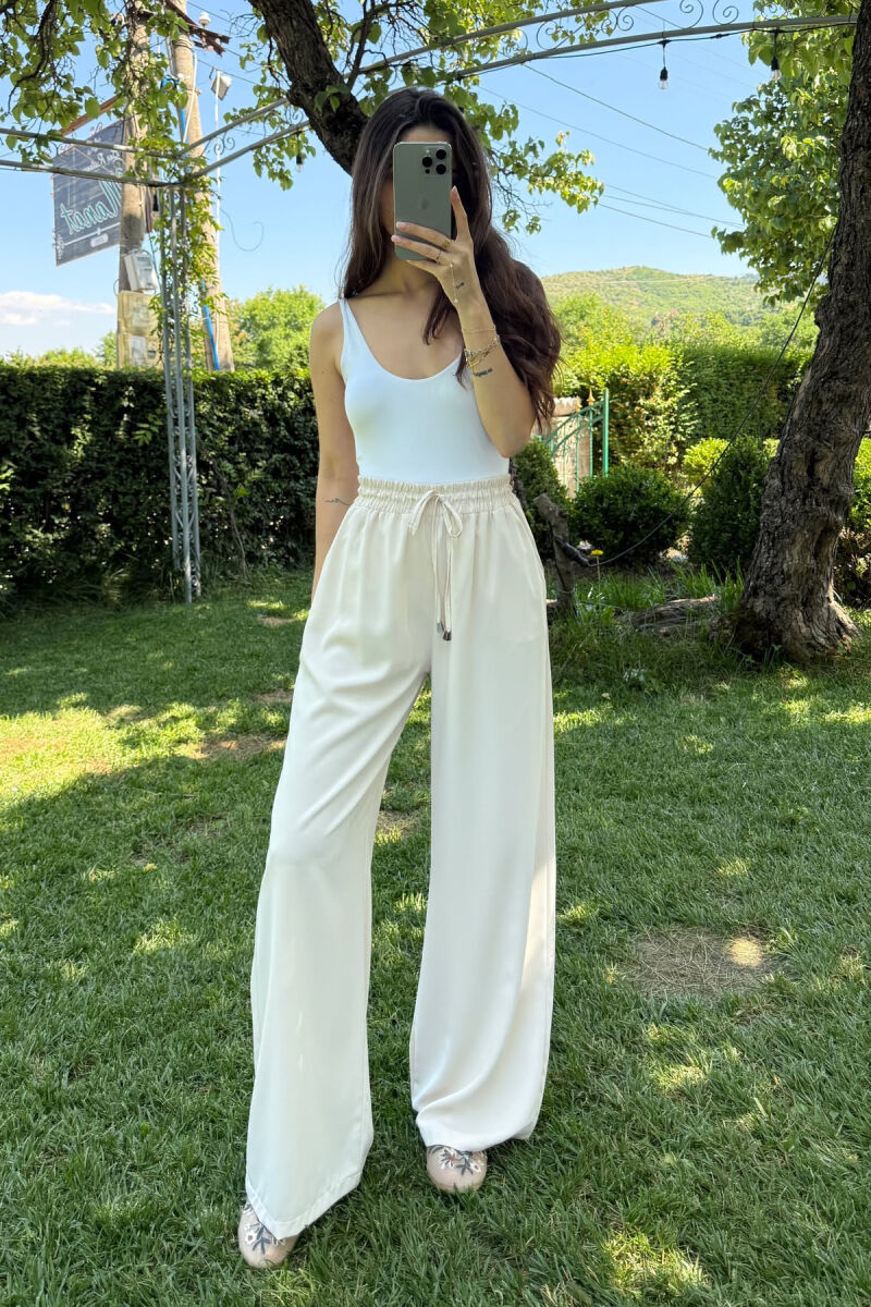 WIDE LEG ONE COLOR WOMEN TROUSERS CREAM/KREM - 3
