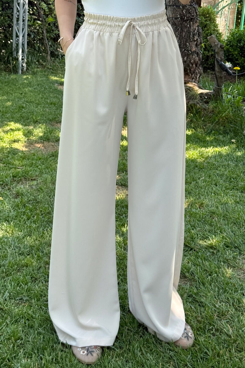 WIDE LEG ONE COLOR WOMEN TROUSERS CREAM/KREM - 4