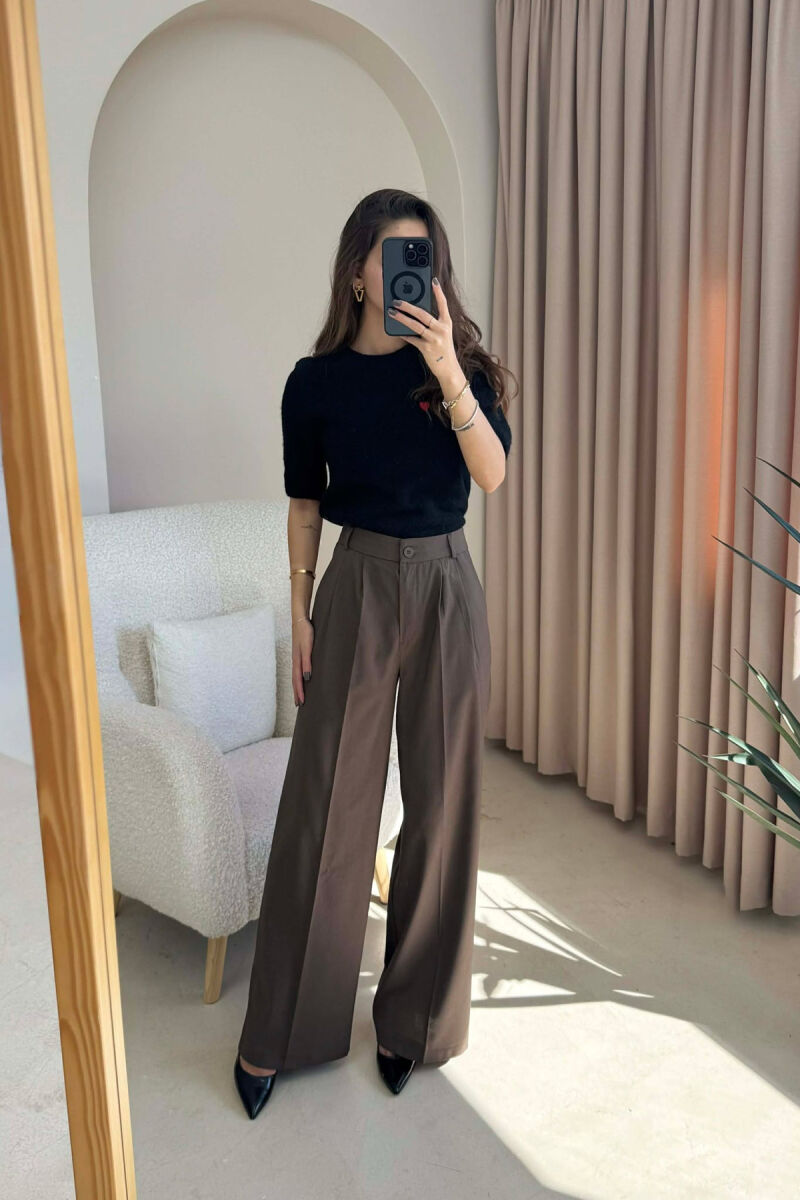 WIDE LEG ONE COLOR WOMEN TROUSERS DARK BROWN/KAE - 1