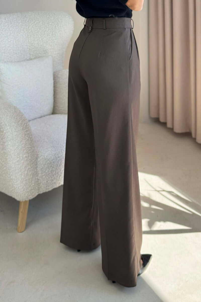 WIDE LEG ONE COLOR WOMEN TROUSERS DARK BROWN/KAE - 2