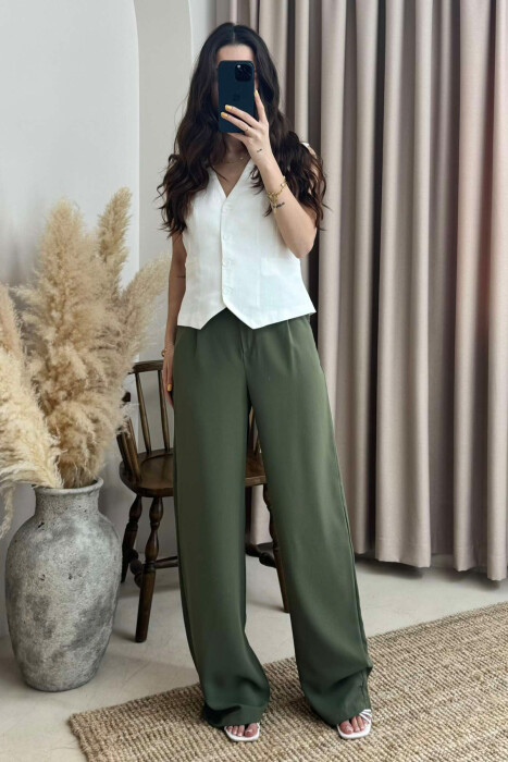 WIDE LEG ONE COLOR WOMEN TROUSERS DARK GREEN/JEE 