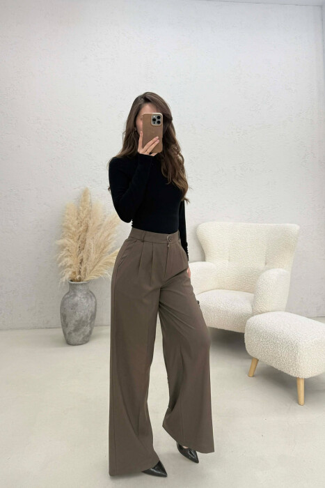WIDE LEG ONE COLOR WOMEN TROUSERS DARK GREEN/JEE - 2