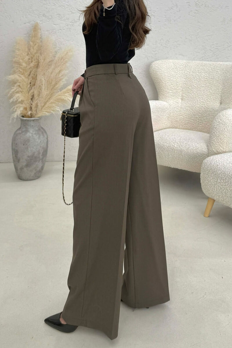 WIDE LEG ONE COLOR WOMEN TROUSERS DARK GREEN/JEE - 3