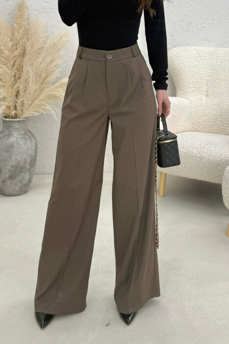 WIDE LEG ONE COLOR WOMEN TROUSERS DARK GREEN/JEE - 4