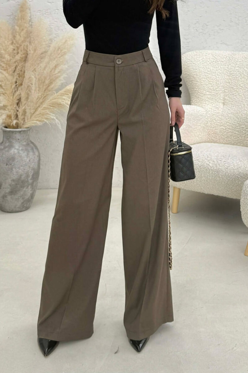 WIDE LEG ONE COLOR WOMEN TROUSERS DARK GREEN/JEE - 4